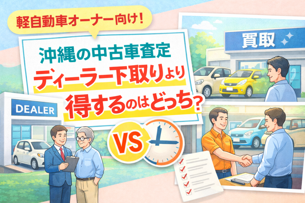 沖縄の中古車査定、ディーラー下取りより得するのはどっち？（軽自動車オーナー向け）